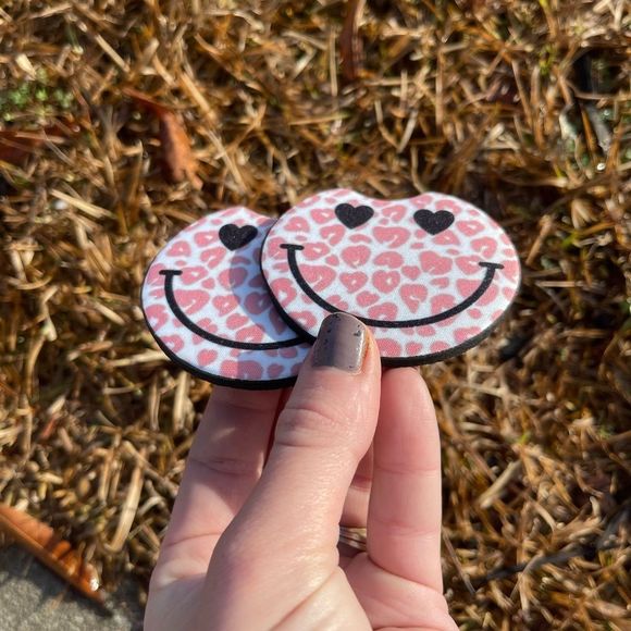 Pink Smiley Face Car Coaster Set - Picture 5 of 13